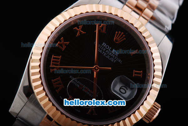 Rolex Datejust Oyster Perpetual Automatic Rose Gold Bezel with Black Dial and Roman Marking-Small Calendar - Click Image to Close